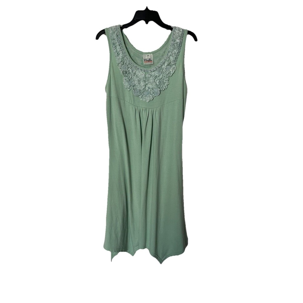 Noelle Knit Dress Size S/M Mint Green Crochet Lace Rosette Embellished - Picture 2 of 10